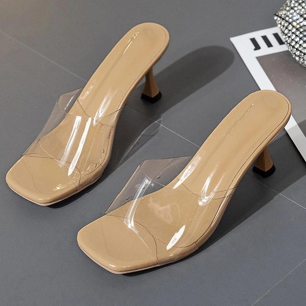 Scarpe eleganti stiletto solido trasparente PU Slip-On Fish Mouth Fashion Sandals 2024 per donne Zapatos de Mujer