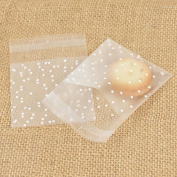 Bolsas de armazenamento 100pcs plástico transparente ponto doces de biscoito auto-adesivo para biscoitos pacote de assadeira