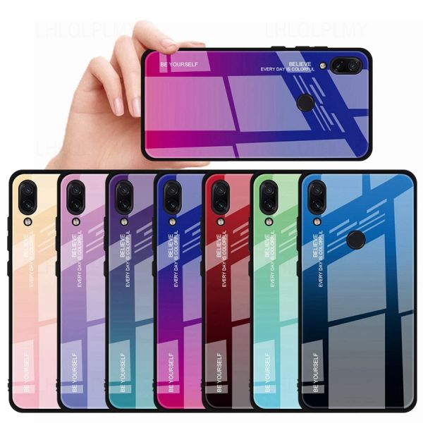 Caixa de vidro temperado de gradiente para Xiaomi Redmi Nota 7 8t 9s 9 8 5 6 Pro 6a 7a 8a 9a 9t 10a 9c NFC A1 A2 Plus Colorful Back Cover