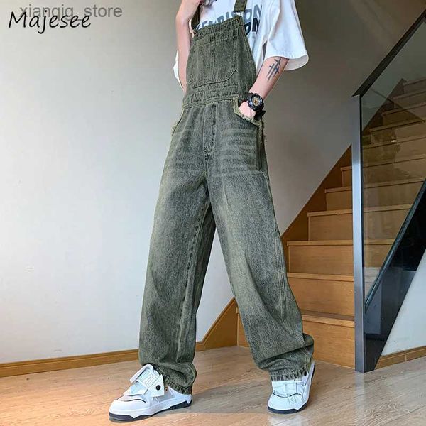 Jeans masculinos macacão homens jeans soltos jeans vintage americano streetwear adolescentes hip hop unissex y2k roupas lavadas lava -a -moda chique l49