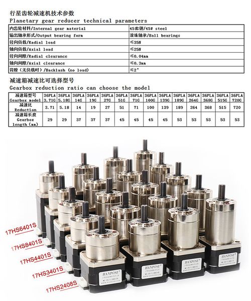 1PCS Motor de passo NEMA 17 Caixa de engrenagem planetária All Ratio3.71-1 17HS2408S 3401S 4401S 6401S 8401S Motor para impressora 3D
