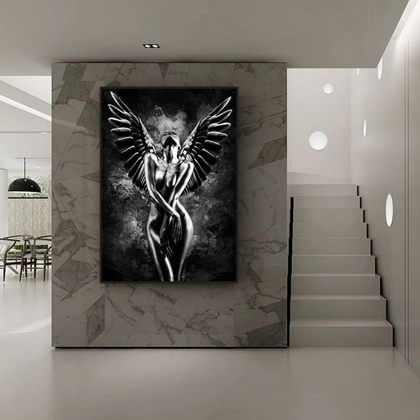 Red Sexy Nude Woman Canvas Imprima Poster Sensual Angel e imprime abstrato de arte de parede de parede pintura para o quarto decoração de casa