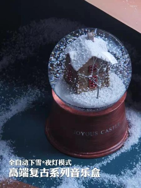 Estatuetas decorativas Crystal Ball Snow Flower Light Music Box Girl Lover Birthday Gift