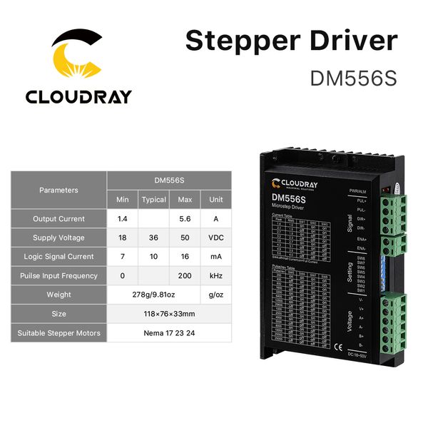 Cloudray 3/4 Kit CNC NEMA23 3.0N.M Driver de motor de passo Driver USB LPT Controller e 350W Fonte de alimentação