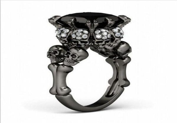 Brand Punk Jewelry Skull 10kt Black Gold preenchido Princesa 5ct Black Sapphire Bandas de casamento Ring para mulheres Men61410837457032
