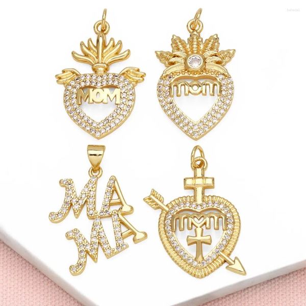 Colares pendentes Ocesrio Trendy White Mini Crystal Heart Mom para Copper Gold Plated Mama Making Supplies PDTB539