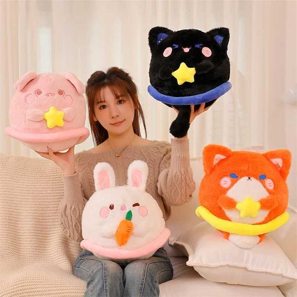 Plüschpuppen Kawaii Katze Kaninchen Schwein Fuchs Plüsch Kissen süße Cartoon -Puppenspielzeug Kinder und Mädchen Babyzimmerdekoration Hochwertiges Geschenk J240410