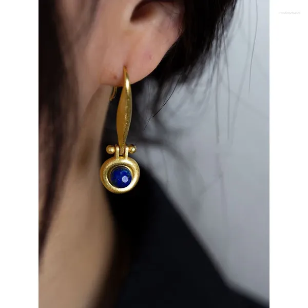 Dangle Ohrringe trendige Frauen zarte goldene Farbe natürlicher Lapis Lazuli Drop für Hochzeitsvergütung Schmuck