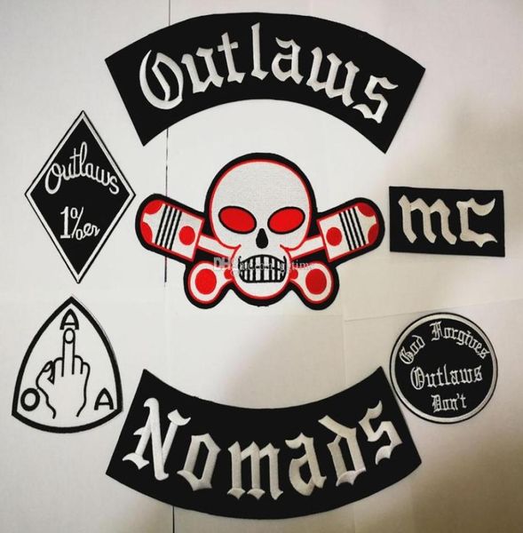 O mais novo Outlaws Patches Bordado de ferro bordado em nômades de motociclistas Patches para o colete de jaqueta de motocicleta Patch Old Outlaws Patch Badges STIC2367179