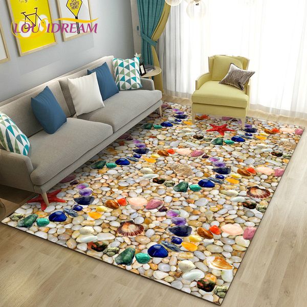 Tapete de pedra de paralelepípedos coloridos 3D, tapete de carpete para a sala do quarto da sala de estar decoração de cozinha, tapete de piso infantil sem deslizamento