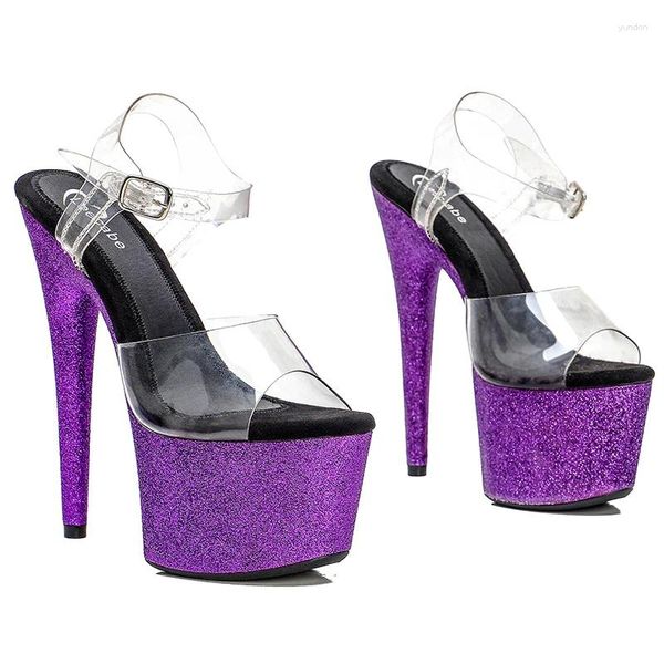 Scarpe da ballo Leecabe 17 cm/7 pollici glitter viola sandali ad alto tallone sandali lap dance a palo sexy ad alta piatta