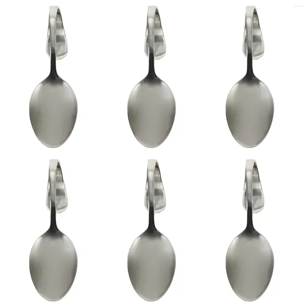 Colheres 6 PCs Tenha cuidado, alça curvada Spoon bebida infantil Molho de coquetel Molho de aço inoxidável multiuso