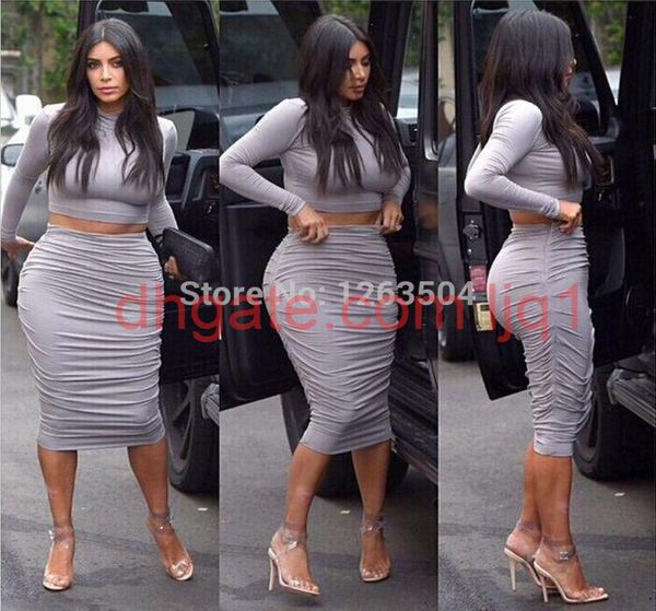 Wholesexy Kim Kardashian grigio grigio a due pezzi Abito da arricchimento Abito da top Abito BodyCon Dress Celebrity Dresses TCD0546115156