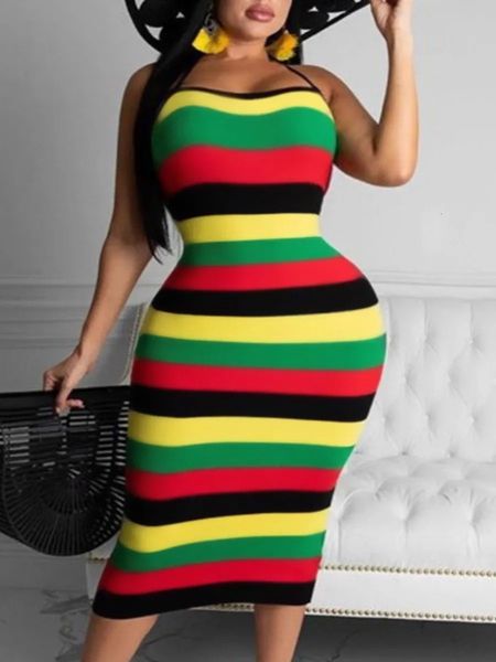 LW Plus Size Size Plessed Backless Dress Colorst Contrast рукавица средняя юбка с оберщенной теленкой Rainbow One Piece Fuls Boho Maxi платье 240402