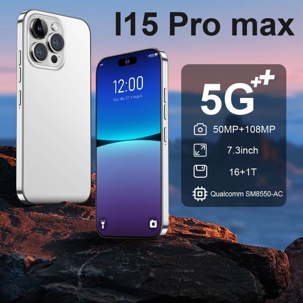 15 pro max show 5g mobilephone 6+128gb cellulare rom da 6,8 pollici fotocamera protettiva Bluetooth wifi wcdma mobiephone con scatola