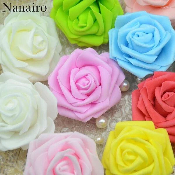 Flores decorativas 50pcs 7cm PE Cabeças de flores de espuma artificial para decoração de casamento em casa Diy Scrapbooking Bolas de beijo de artesanato de parede