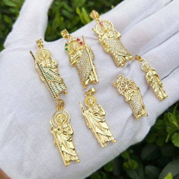 18K Gold plattiert San Judas Tadeo Charm Catholic Mexico Kubikzirkonia Saint Jude Anhänger Halskette für Frauen Schmucklieferungen