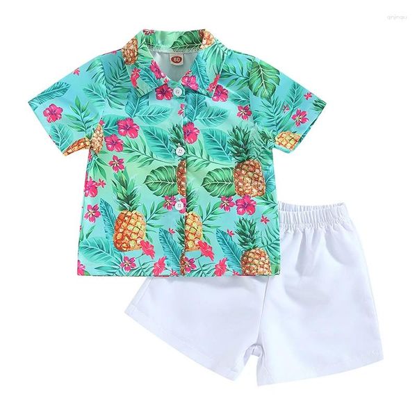 Roupas de roupas para crianças meninas roupas de verão tropical manga curta botão para baixo conjunto de shorts de camisa