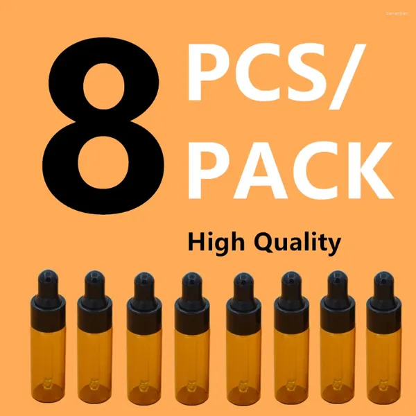 Depolama Şişeleri 8pcs/Paket 5ml Mini Amber Cam Boğaz Şişesi Kapak kozmetik boş kaplı uçucu yağ için