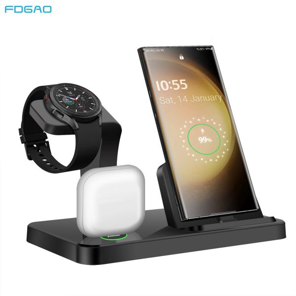 Ladegeräte Ladestation für Samsung S23 S22 Note 20 Z Flip Fold 4 Typ C 3 in 1 Schneller drahtloser Ladegerät für Galaxy Watch 5 Pro Buds