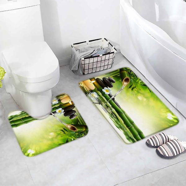 Tappetino da bagno zen set di bambù verde candela in pietra nera fluente giardino scenario decorazione del bagno tappeti tappeti non slitta