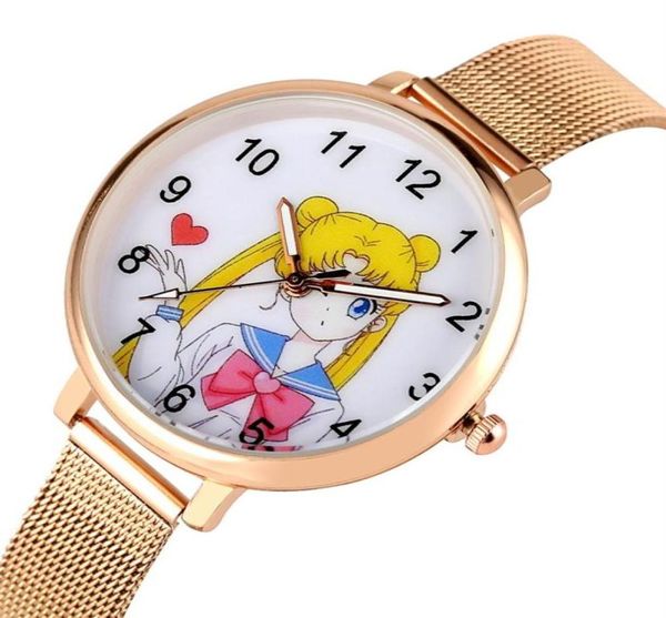 Sailor Moon Womens Bracelet Watch Fashion Rose Gold Mesh Band Quartz Ladies Relógios Feminino Relógios Horários Presentes Relogio feminino278Y1799032