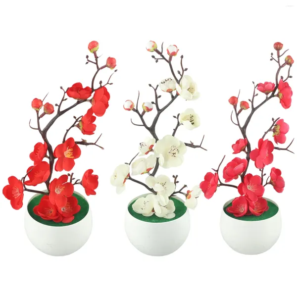 Flores decorativas Bonsai Seda sertetplum plantas artificiais floresce simulação Vasos de ameixa de inverno Vasos