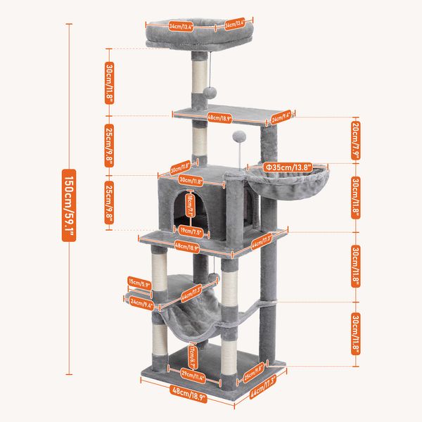 Árvore de gatos H150cm com postes de arranhões Deluxe Kitten Play House com condomínio Large Hummock Nest Natural Sisal Kitty Climber Tower