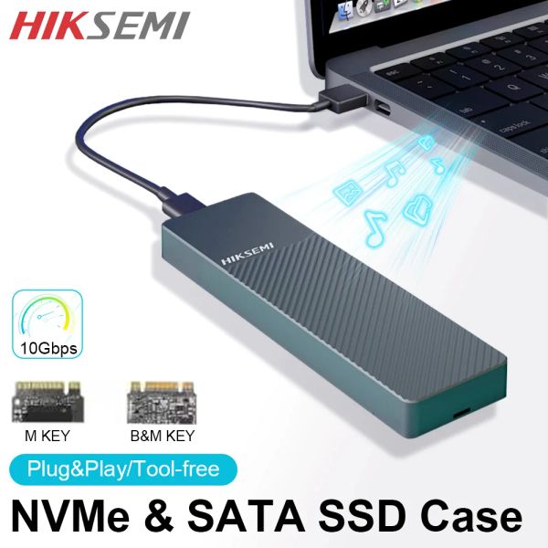 Корпус Hiksemi 10 Гбит / с M.2 nvme SATA SSD Инструмент корпуса бесплатный внешний адаптер USB C 3.1 NVME CCIE CASE SSD PCIE M.2 SSD CASE Portable