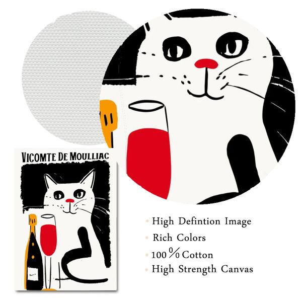 Gatos engraçados bebem impressão de pintura de tela de champanhe de alcoólatra de vinho tinto