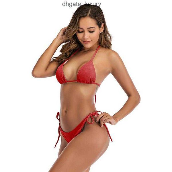 Costumi da bagno femminile Yong grils sexy split puro colore puro costume da bagno triangolo a corda senza spalline Halter Bikin Abito da bagno a taglio alto da bagno più