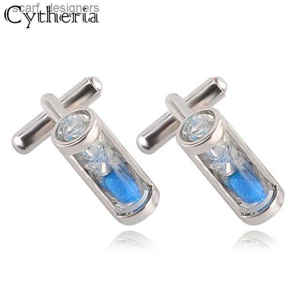 BUFF Links Wedding Cufflinks Men Mini azul branco rosa rosa Purple Hourglass Links 4 Cores Fashion Cylinder Cufflink Presente Tempo está em execução Y240411