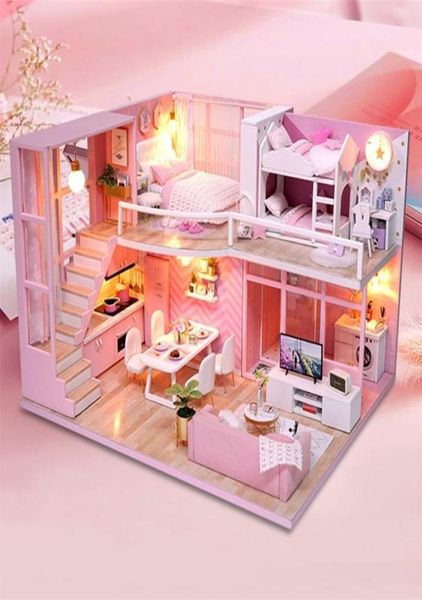 DIY Doll House Imitation Pink Series Schlafzimmer Spielzeug handgefertigtes Holzspielzeug Kinder039S Spielzeug Jungen und Mädchen Valentine039