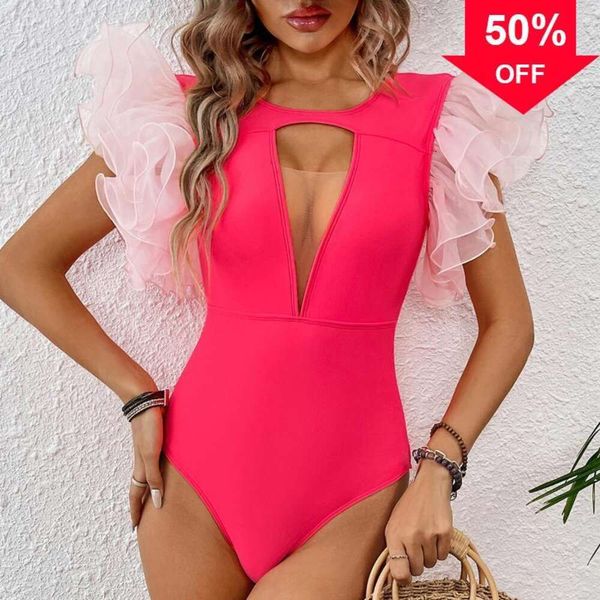 Hochwertiger Frauen -Designer -Bikinis sexy Bikinis 2024 New Fashion Womens Bikinis Bikinis Bikinis 2024 Badebekleidung Rüschen gegen Nacken Ein Stück Badeanzug Sommerhalter Beachwear Baden