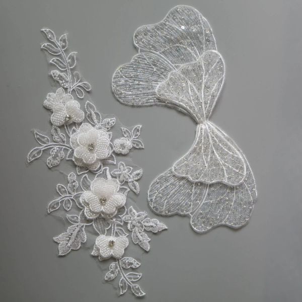 Appliques in pizzo in perline di fiore di rina di lusso per abiti da sposa cucitura di applique in pizzo