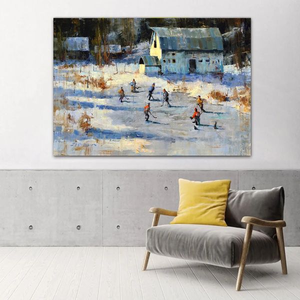 Abstrakte Winter Schnee Landschaft Eishockey Leinwand Malerei Poster Drucke Wandkunst Bilder moderne Heimkinder Zimmer Dekor Cuadros