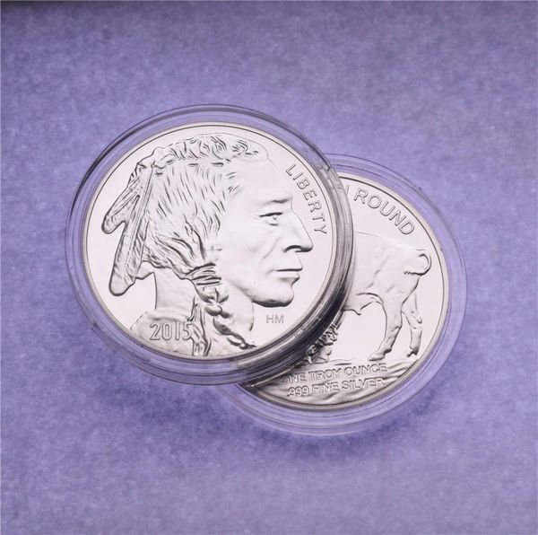 Andere Kunsthandwerk 1 Unzen 999 Fine American Silver Buffalo Rare Münzen 2015 Messing Plattierung Silber Coin8216756