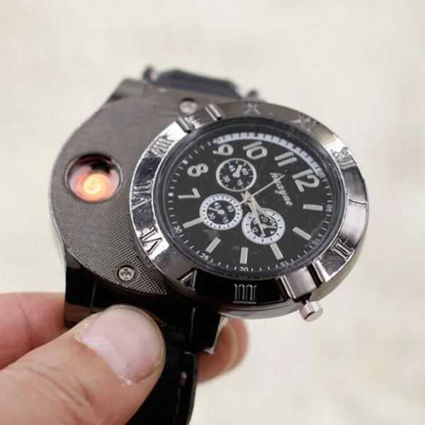 Оригинальность сигарет более легкие электронные наручные часы Перезаряжаемые USB Wind -Rayper Lister 2 в 1 запястье часы сигарет LIGE