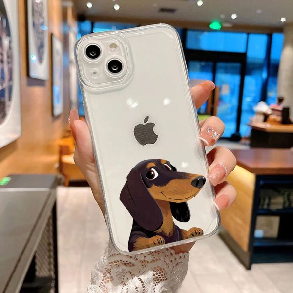 Komik Dachshunds Silhouette Köpek Telefon Kılıfı İPhone 11 13 14 15 Pro 12 Xs Maks 7 XR X SE2 8 14 Plus Sevimli Hayvan Yumuşak Kapak Coque