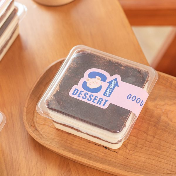 50Sets Square plástico caixa de bolo transparente de mousse com adesivos descartáveis de sobremesas de embalagem favores de festas de casamento