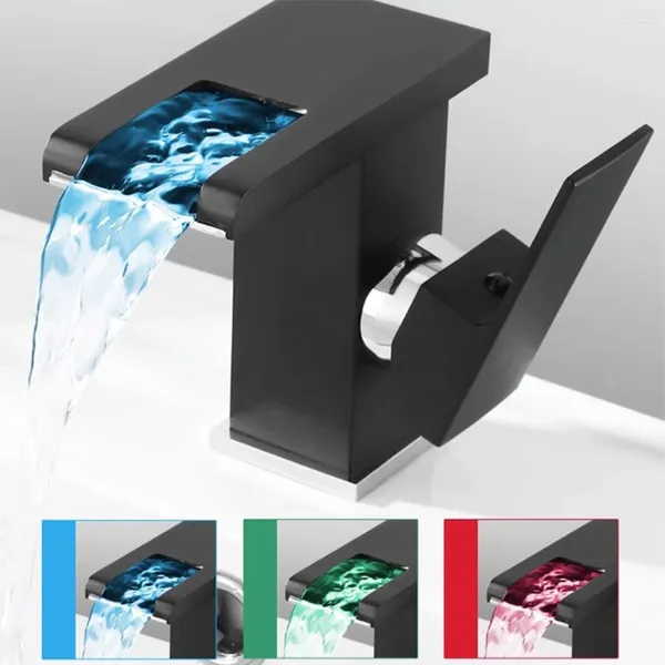 Rubinetti del lavandino da bagno a cascata a led manico singolo manico singolo 1 foro tocco di mixer freddo e moderno facile installazione