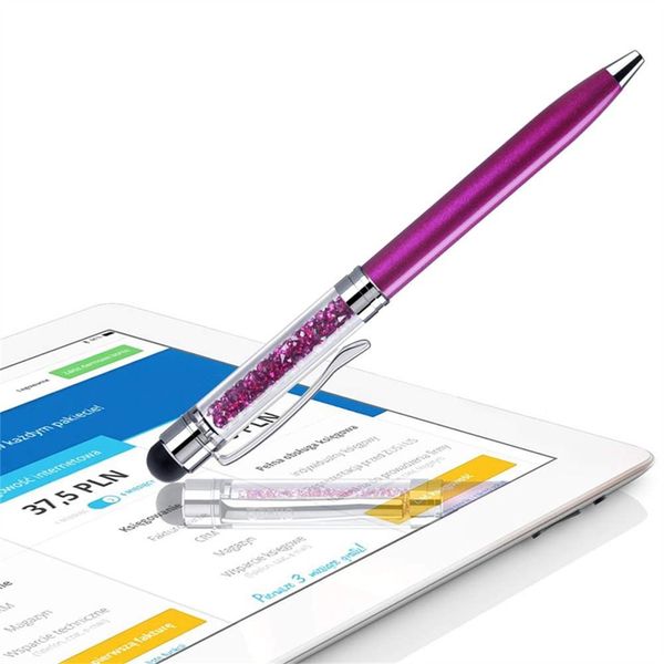 1pcs Bling 2 in 1 farbenfrohe kristall kapazitive Touch Stylus Kugelschreiber Schwarzer Tintengel Stift Schreibwerkzeugschule Bürovorräte