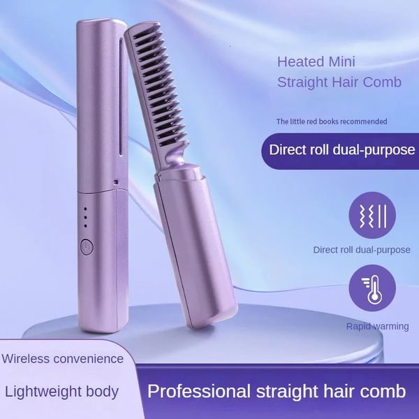 2 in 1 professionelles Haar Glätterer Haar Locken USB Straight Hair Kamm nasses und trockenes Haar Lockenlocker Gerade Styler Curling Eisen 240407