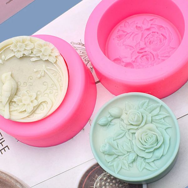 Rose Flower Silicone Candle Mold Relief Sabão resina de sabão Fazendo conjunto de gotas de chocolate de animais de chocolate