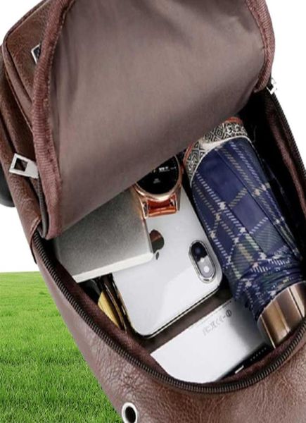 Duffel Çantalar USB Şarj Erkekler Genç Göğüs Paketi Deri Sling Omuz Çantası Boys Taşınabilir Telefon Crossbody Su Geçirmez Moda Seyahat 6656786