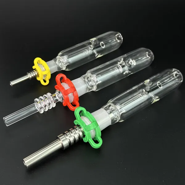 Mini -Nektar -Kollektor Kit Glasrauchrohre mit 10 mm 14 mm Titanspitze Nagel Quarz Spitze Öl Rig Konzentrat DAB Stroh Nektor Glas Bong NC Kits