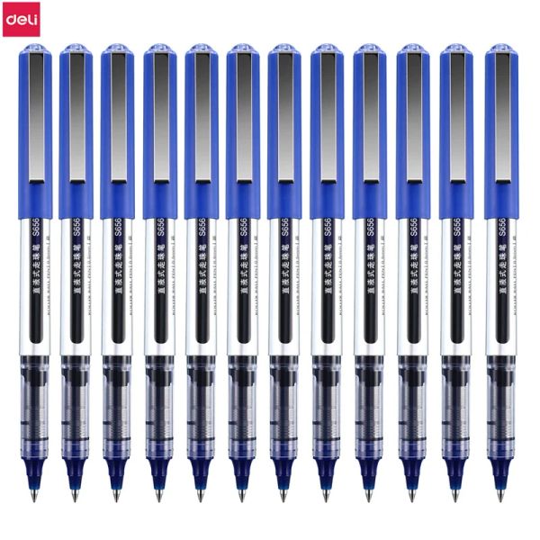 Stifte Deli -Rollerball -Stifte, 12 Packblau/ Schwarzer Flüssigkugel Kugelschreiberstifte, 0,5 mm feine Spitze Rolling Ball Stifte zum Schreiben von Zeichnen