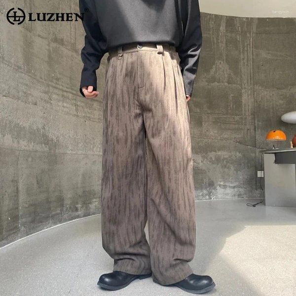 Pantaloni da uomo Luzhen eleganti eleganti eleganti sciolte elastici casual elastici di lana a strisce larghe gamba larga LZ2459