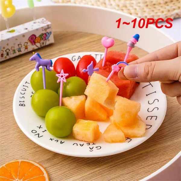 Forks 1-10pcs Mini Fruit Fork Conjunto Kid Cute Bento Caixa de Bento Caixa de Decoração Dexiness Palto de Dooton Bolo de Festa de Festas