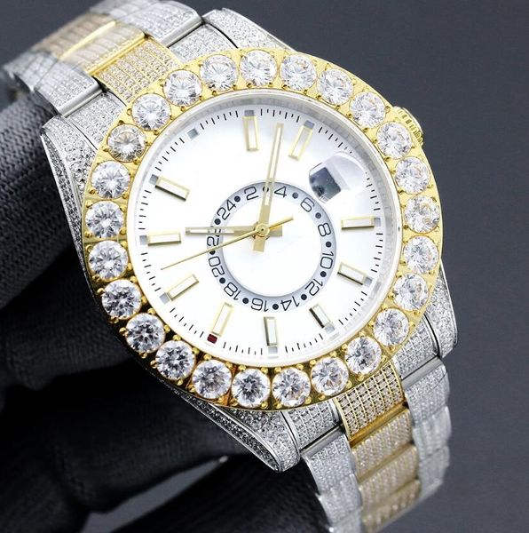 DGF Full Diamond Watch Mens Automatische mechanische Uhren Sky 43 mm mit Diamant-Stahlarmband-Mode-Business-Armbanduhr